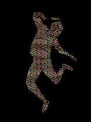 Fototapeta na wymiar Street dance, B boys dance, Hip Hop Dancing action designed using mosaic pattern graphic vector