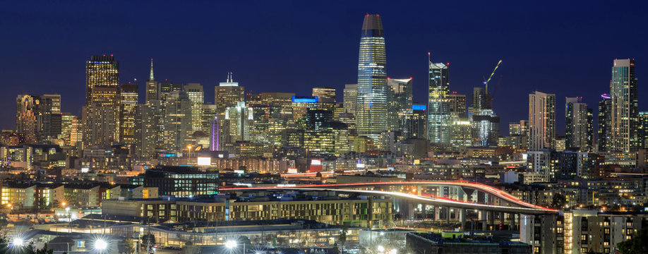 Highways to San Francisco. San Francisco Financial District Panorama as seen from Potrero Hill.