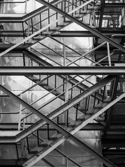 Metal staircase in black and white.