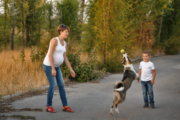 Family. Mother, son and dog