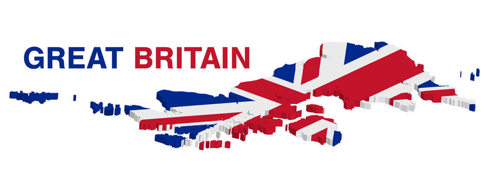 3d map of great britain on a white background