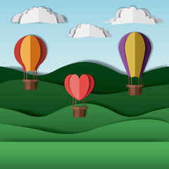 beautiful landscape with balloons air hot craft vector illustration design