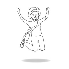 Outlined Jumping Happy Female Student