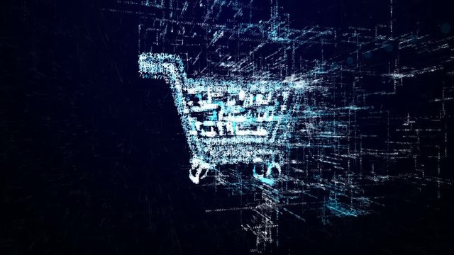 Shop icon consisting of interactive digit and symbol. Shopping icon in digital cyber space