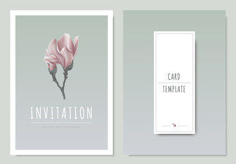 Pink magnolia flower, minimal invitation card template design