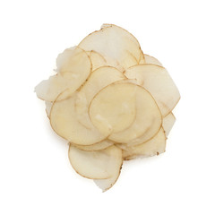 Thinly-Sliced Potatoes Isolated on a White Background