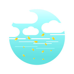 Finance concept. Money rain. Coins falling from the sky vector illustration..
