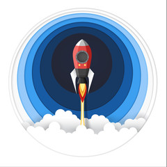 The Rocket in the Air, Paper Art style, the concept is startup or freedom , paper art, vector design element illustration