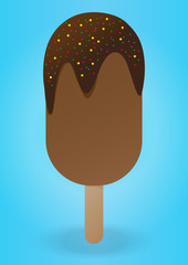 Icecream bar with chocolate glazed and rainbow. Center of picture is copyspace.Design in flat design concept.