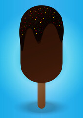 Icecream bar with chocolate glazed and rainbow. Center of picture is copyspace.Design in flat design concept.