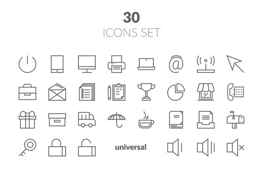 Simple Set of Basic Interface Related Color Vector Line Icons. Contains such Icons as Contact, Info, Alert, Notification, Settings, User Profile and more.