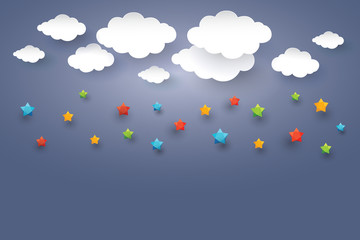 Cloud in Blue sky with Star Paper art Style.vector design element illustration