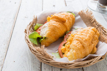 Breakfast Croissant stuffed scrambled eggs and tuna