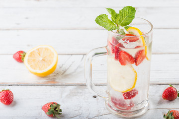 Strawberry juice and lemon soda juice mixed with soda