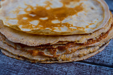 A pile of pancakes for breakfast
