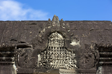 Siem Reap Angkor Wat apsara dancer ancient stone carving on wall and pillar