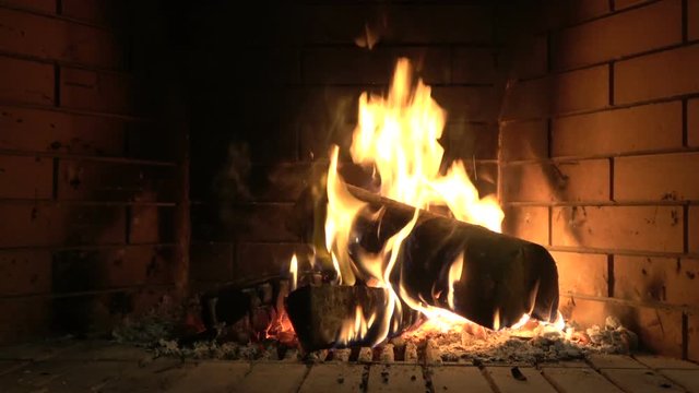 Hearth of fire in the fireplace