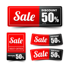 Sale text on red tag banner set 002