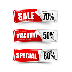 Sale text on red tag banner set 005