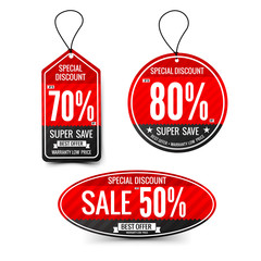 Sale text on red tag banner set 004
