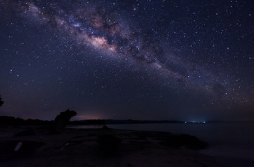 Starry night sky with milkyway galaxy. Image suitable for background. Image contain soft focus, blur and noise due to long expose and high iso.