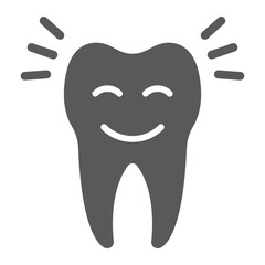 Smiling tooth glyph icon, stomatology and dental, cleaned tooth sign vector graphics, a solid pattern on a white background, eps 10.