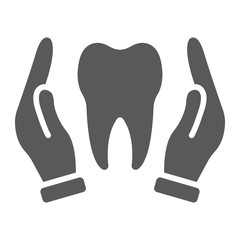 Hands holding tooth glyph icon, stomatology and dental, dental care sign vector graphics, a solid pattern on a white background, eps 10.