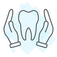 Hands holding tooth thin line icon, stomatology and dental, dental care sign vector graphics, a linear pattern on a white background, eps 10.