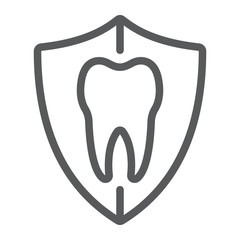 Dental protection line icon, stomatology and dental, tooth in shield sign vector graphics, a linear pattern on a white background, eps 10.