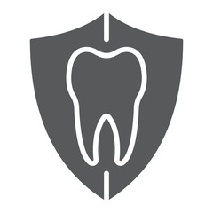 Dental protection glyph icon, stomatology and dental, tooth in shield sign vector graphics, a solid pattern on a white background, eps 10.