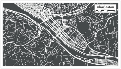 Obraz premium Mapa miasta Charleston USA w stylu retro. Mapa przeglądowa.