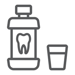 Mouthwash bottle line icon, stomatology and dental, care sign vector graphics, a linear pattern on a white background, eps 10.