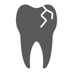 Cracked tooth glyph icon, stomatology and dental, broken tooth sign vector graphics, a solid pattern on a white background, eps 10.