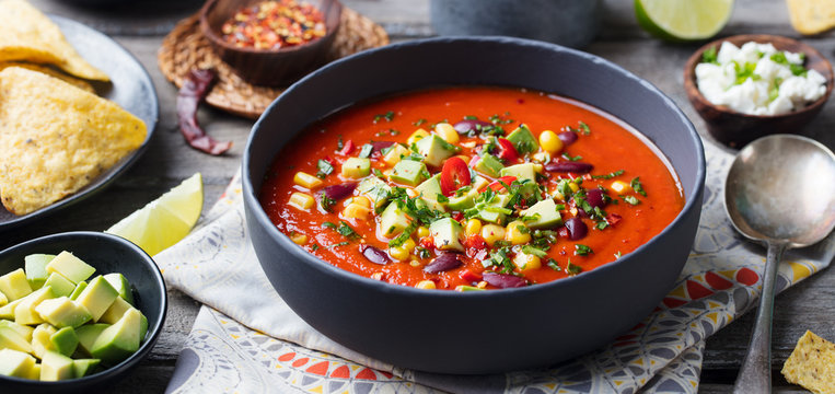 Mexican tomato, bean, bell pepper soup