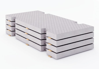 Reinforced concrete road slabs in the stack. 3D rendering