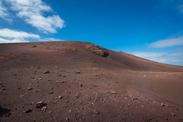 Amazing volcanic landscape and lava desert in Timanfaya national park, Lanzarote, canary islands, Spain.