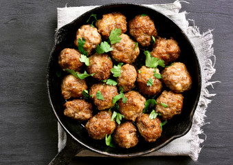 Meatballs in frying pan