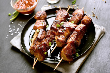 Pork skewers, bbq meat