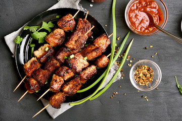 Grilled meat. Pork skewers
