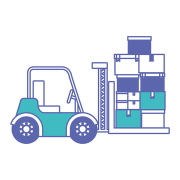 forklift vehicle lifting boxes vector illustration design