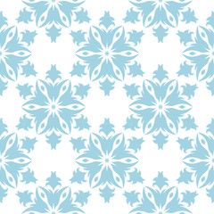 Blue floral seamless design on white background