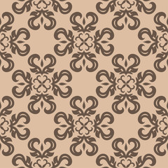 Dark brown floral seamless pattern on beige background