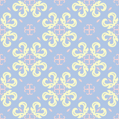 Floral seamless pattern. Pale blue background with beige and pink flower elements