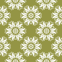 Fototapeta na wymiar White floral seamless pattern on olive green background