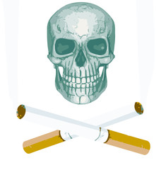 Genial vector de calavera pirata con cigarros tirando humo 