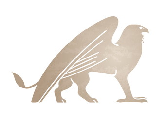 Silhouette of griffin. Stylized tattoo, graphic image. Vector illustration of mythical creature.