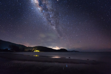 core of milky way galaxy and starry night sky at kudat, Sabah Malaysia. image contain soft focus,...