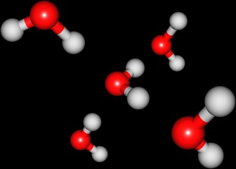 Water molecular structures isolated on black background