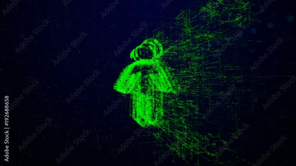 Sticker man icon consisting of interactive digit and symbol. people icon in digital cyber space