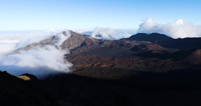 timelapse footage of clouds and shadows moving across the volcanic landscape of haleakala crater taken from its summit on the island of maui in the hawaiian islands in the pacific ocean